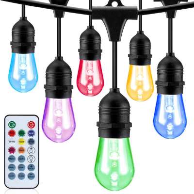 24ft shatterproof S14 light RGBW LED bulbs RF remote wireless LED outdoor string lights