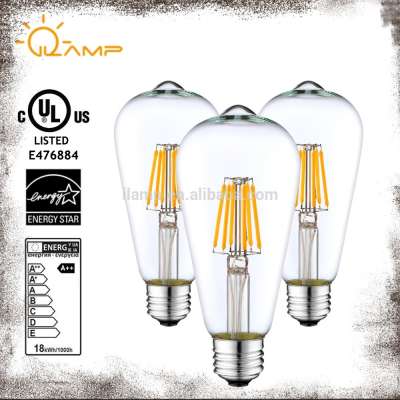 UL CUL Energy star 2017 Newest Design LED Edison Bulb 600lm Custom E26 S21 Lighting Led Filament Bulb