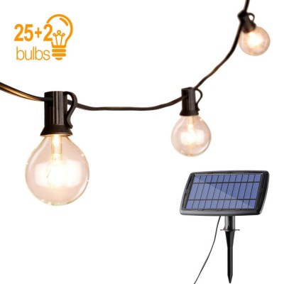 25ft Waterproof Pergola Lights 25 Hanging Sockets, Light Sensor solar panel G40 outdoor string lights